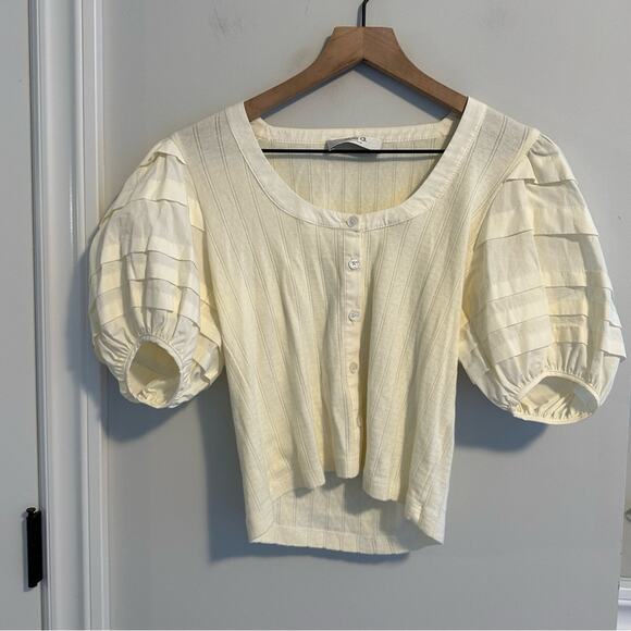 Sea New York Cream Pointelle Puff Sleeve Blouse Top Small - Picture 6 of 9